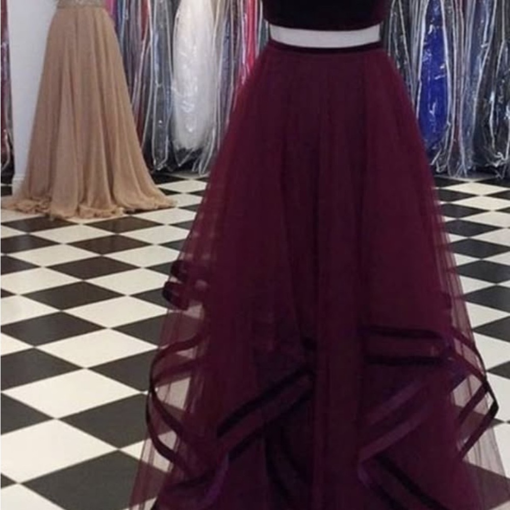La Femme Deep Burgundy Evening Gown
